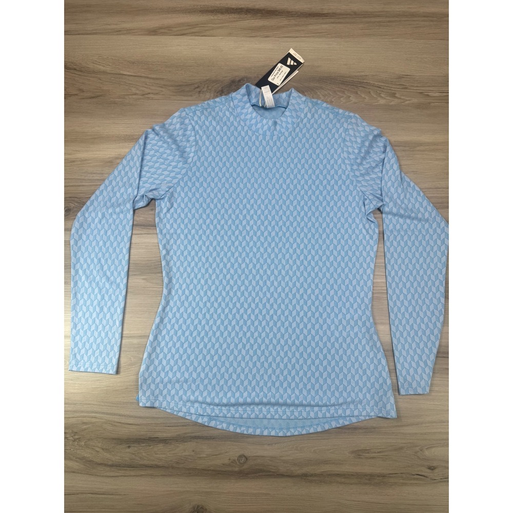 NWT Adidas HEATRDY Long Sleeve Golf Shirt Semi Blue Burst Geometric Womens S